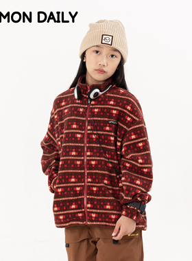 【Damon12/27日 10:00】儿童圣诞元旦条纹保暖抗静电摇粒绒外套