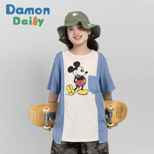 DAMON圆领复古米老鼠拼接短袖
