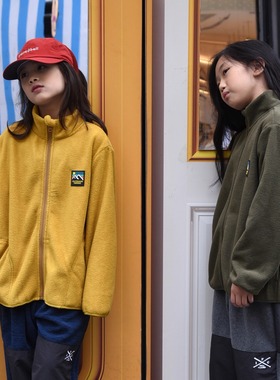 Damon25年秋冬新品 儿童户外百搭山脉三色摇粒绒外套