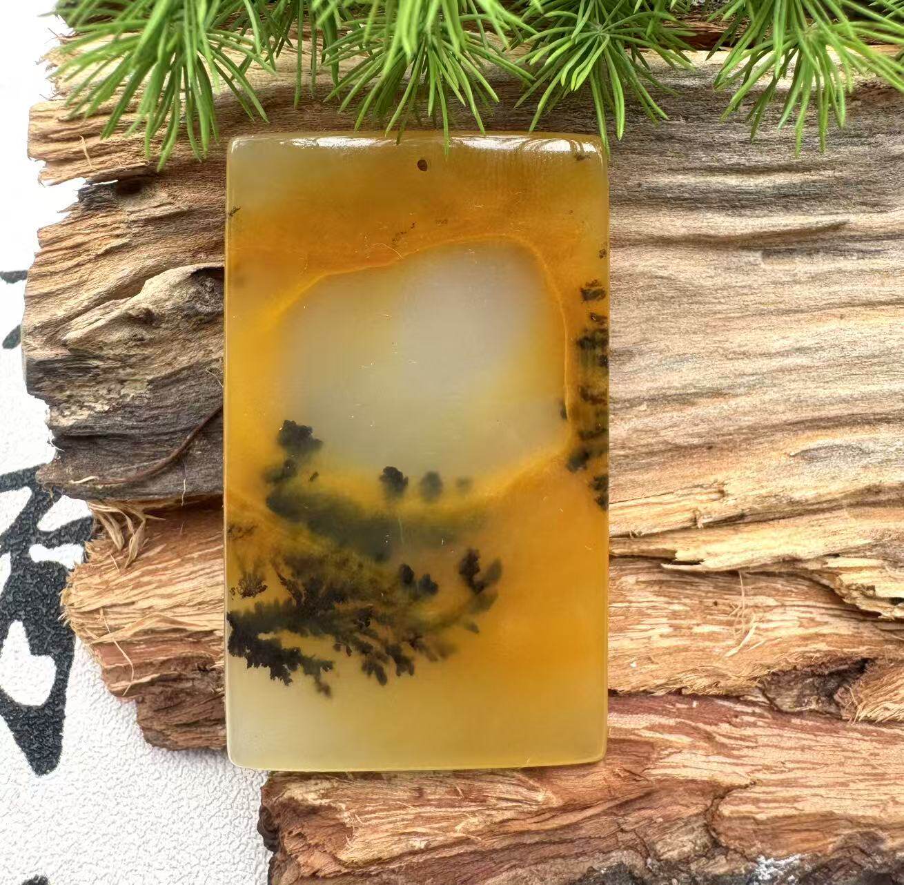 天然黄龙玉水草花平安无事牌吊坠意境山水牌玉石挂件男女款玉坠