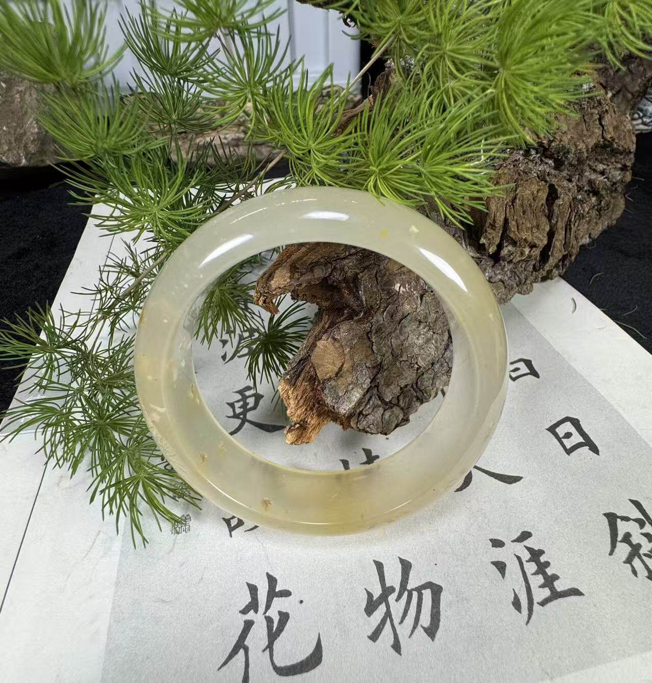 天然水沫玉手镯冰黄翡色高冰玉镯