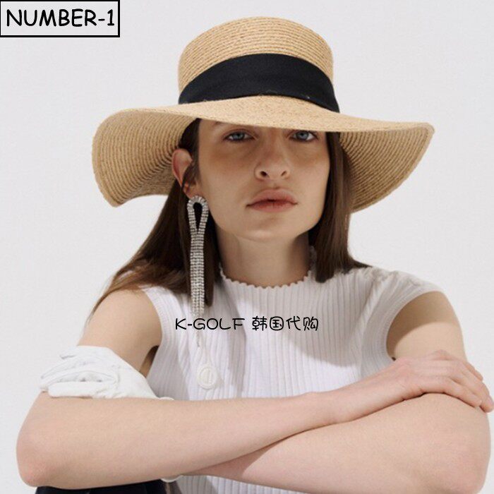 韩国代购anell高尔夫球帽25年女夏纯色丝带宽檐遮阳帽防晒帽球帽