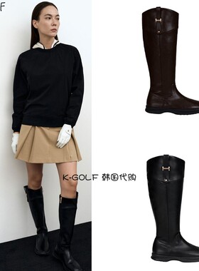 ANELL韩国正品代购高尔夫球鞋24年女秋冬季H扣皮革拉绒衬里球靴