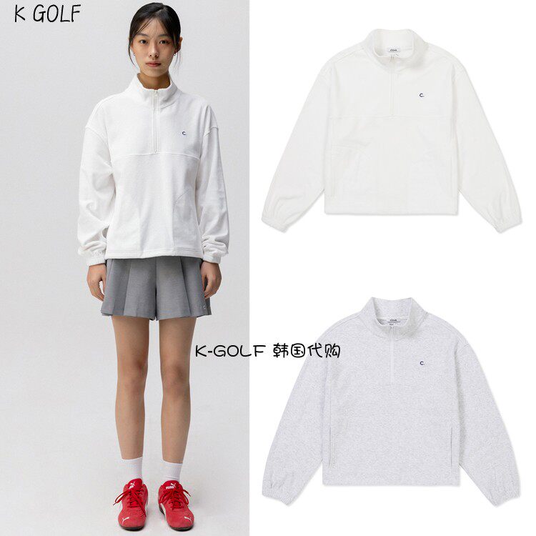 CLOVE韩国正品代购高尔夫球服24年女春夏柔软毛圈半拉链长袖卫衣