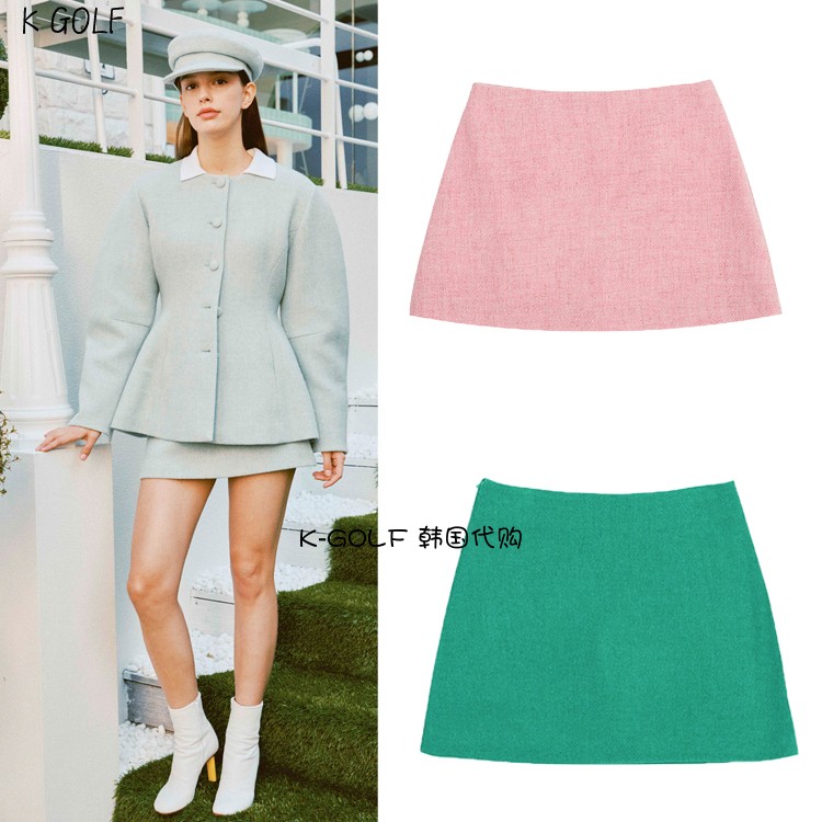 PIVVEE韩国正品代购高尔夫球服23年女秋冬哈里斯花呢羊毛A字短裙