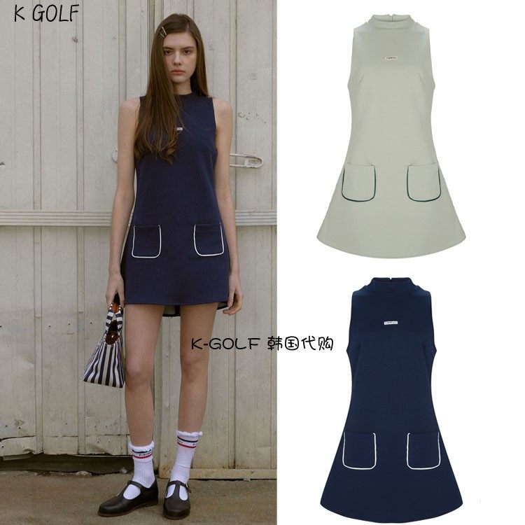 KANDINI韩国正品代购高尔夫球服24年女四季款圆领口袋无袖连衣裙