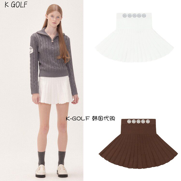 PIVVEE韩国正品代购高尔夫球服24年女秋冬弹力针织柔软百褶短裙