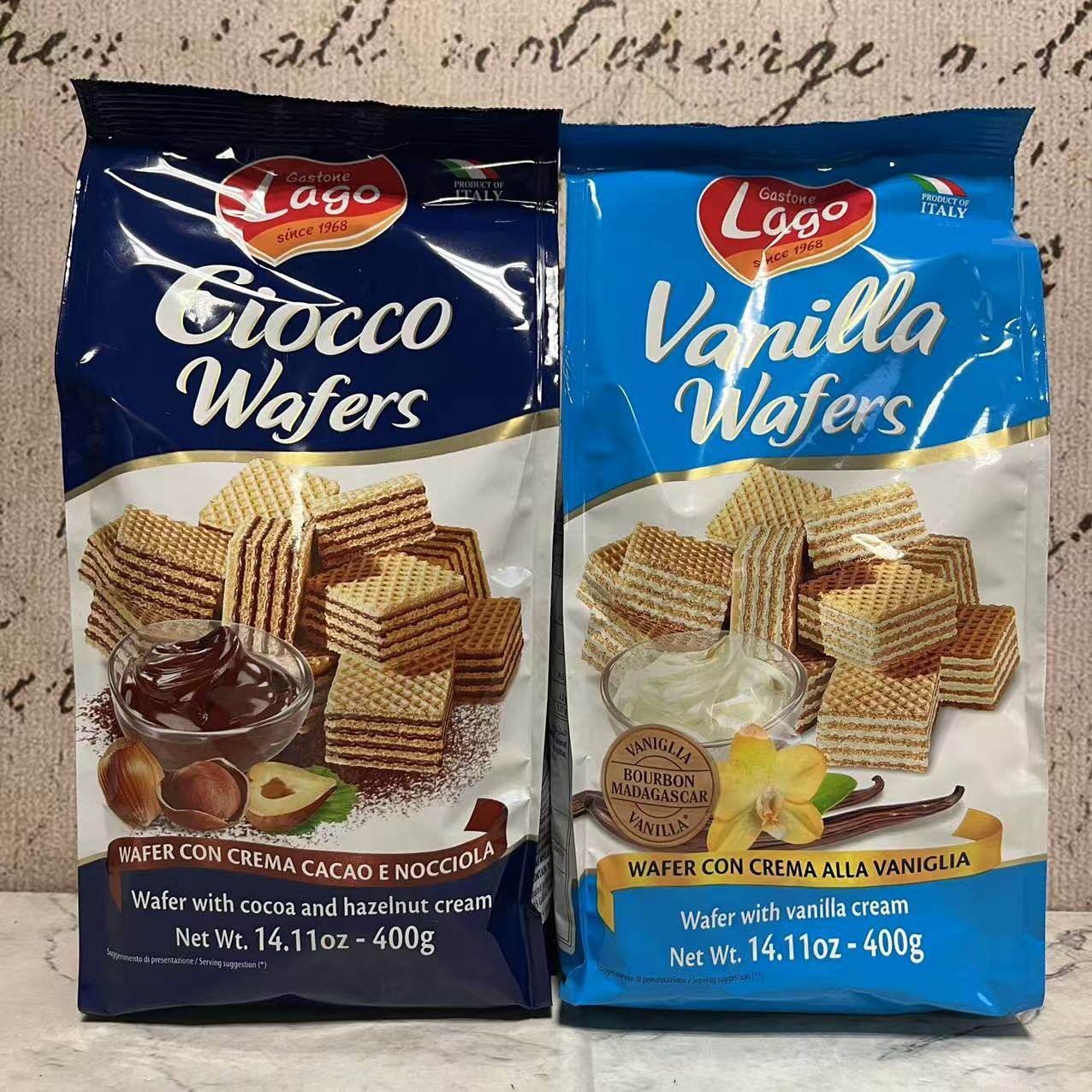 特价 意大利进口Lago爱地利榛仁可可酱香草味威化饼干杏味糖酥饼