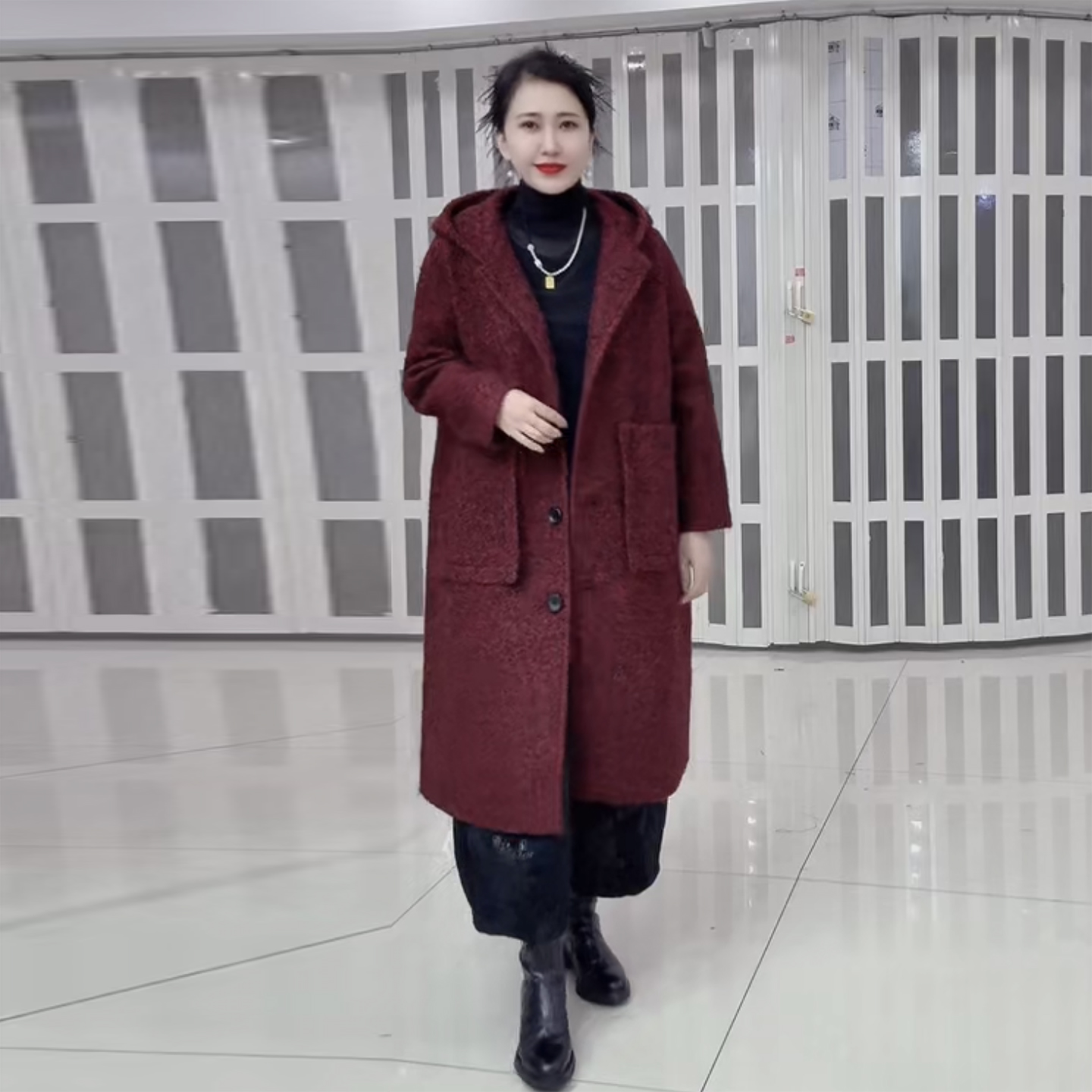 欧货洋气200斤羊毛大衣连帽外套