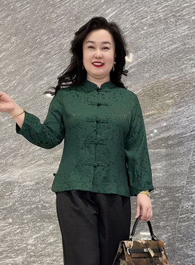 仿真丝盘扣薄外套遮肉减龄妈妈装