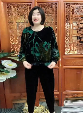 常规花纹图案洋气气质上衣和裤子