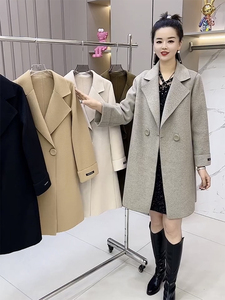 双面绒大衣女中长款秋冬新款韩版宽松显瘦小个子西服领毛呢外套潮