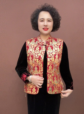 国风唐装马夹中老年妈妈三件套春