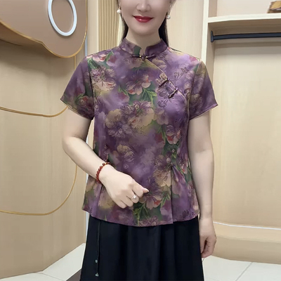 盘扣真丝国风真丝旗袍女上衣减龄