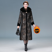 中年妈妈连帽加厚保暖加绒过膝长款 高档皮毛一体外套冬季 新款 大衣