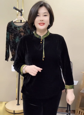 上衣长袖新款盘扣春秋金丝绒复古
