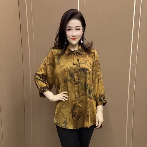 夏季妈妈大码宽松遮肚提花衬衫女