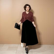 妈妈装轻奢丝绒拼接连衣裙秋冬新款大码遮肉显瘦高级感气质长裙女