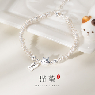 猫蛰S925纯银盘缠猫鱼手链高级感轻奢精致甜美可爱手饰品送女朋友