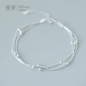 猫蛰S925纯银淡风圆形银珠三层蛇骨链手链百搭气质范女生手串首饰
