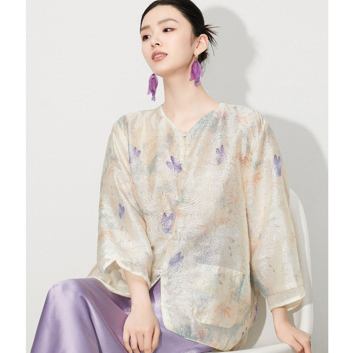 【蝶恋花】新中式国风春夏衬衫提花防晒衫上衣女外套半裙绝美套装