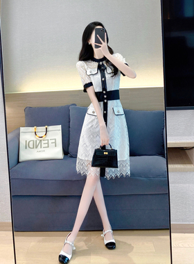 白色蕾丝连衣裙高级感2024夏季新款气质名媛小香风中长款a字裙女