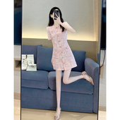 气质名媛粗花呢高端精致 法式 粉色小香风连衣裙高级感2025夏季 新款