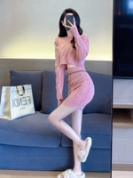 Трикотажный осенний демисезонный комплект, ретро свитер, в стиле Шанель, в корейском стиле