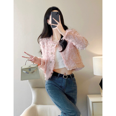 贵气小女人小香风短款粗花呢外套