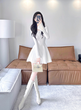 白色针织连衣裙春装女2024年新款女气质甜美纯欲风收腰显瘦a字裙