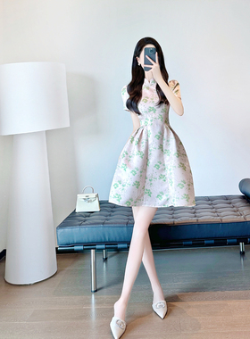 新中式连衣裙2024新款女夏气质复古轻国风收腰显瘦印花改良旗袍裙