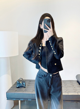 黑色小香风外套女春秋款2024新款韩系法式名媛气质高级感上衣短款