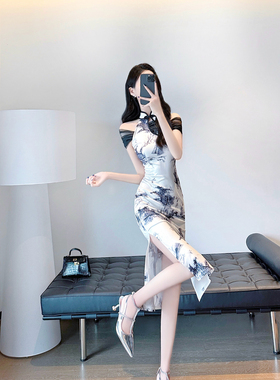 改良旗袍裙2024年新款夏季气质名媛新中式国风中长款包臀连衣裙女