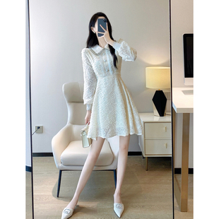 蕾丝连衣裙秋冬女2022新款 高级感气质名媛甜美收腰显瘦a字打底裙