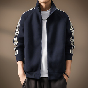 开衫拉链条纹卫衣男2026新款春秋款衣服潮牌男装大码男士立领外套