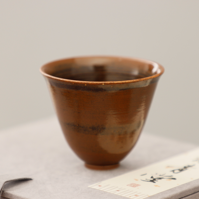 耀州窑传统黑釉粗陶手工铃铛茶杯
