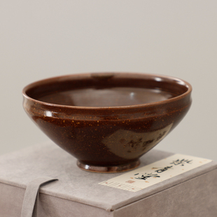 耀州窑许磊手作新派粗陶酱色釉窑变青瓷中式复古茶杯束口盏点茶盏