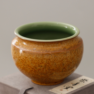 钧窑李峰手作青瓷茶叶末钛结晶梅子青釉官窑造型鱼篓尊罐子建水