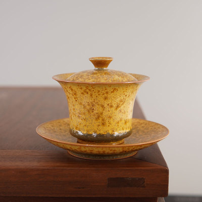 钧窑青瓷钛结晶窑变窑变三才盖碗