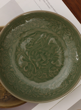 耀州窑青瓷传统泥料釉料半手工印花陶泥粗陶仿宋壶承宫式餐具餐盘