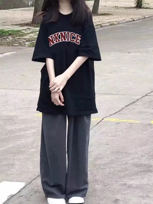 少女小个子休闲运动服夏季宽松短袖t恤百搭阔腿长裤学生两件套装