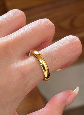 高级感百搭沙金窄面仿真金亮面4n闭口指环 久不掉色光面食指
