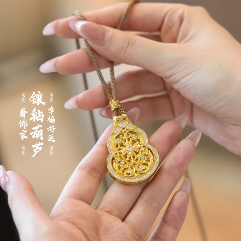 沙金花丝葫芦项链吊坠可翻盖点钻金佛新中式福禄仿黄金饰品
