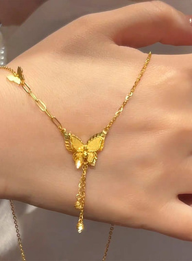 爆闪蝶梦流苏真金包银项链女款轻奢小众设计高级感蝴蝶锁骨链送礼