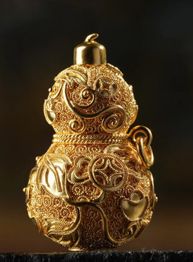 聚宝葫芦吊坠镂空花丝爬藤福禄项链新中式仿黄金色挂坠项饰品配件