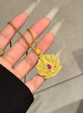 仿金可开合点钻拉丝花开见佛莲花沙金吊坠日常穿搭毛衣链送礼