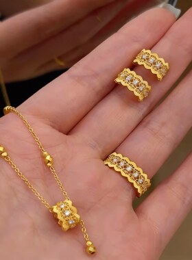 沙金闪钻绸缎镂空蕾丝戒指吊坠复古宫廷风花丝裙边指环耳钉项链