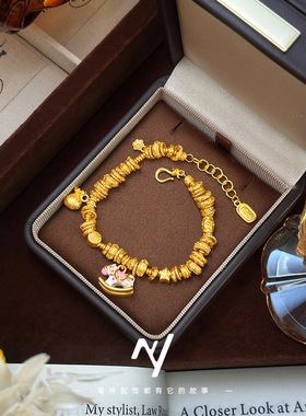 2026新款小红书爆款马年生肖木马福袋盘缠手链沙金首饰送女友礼物