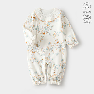 婴儿衣服春秋a类纯棉女宝宝无骨连体衣公主长袖外出哈衣秋装爬服
