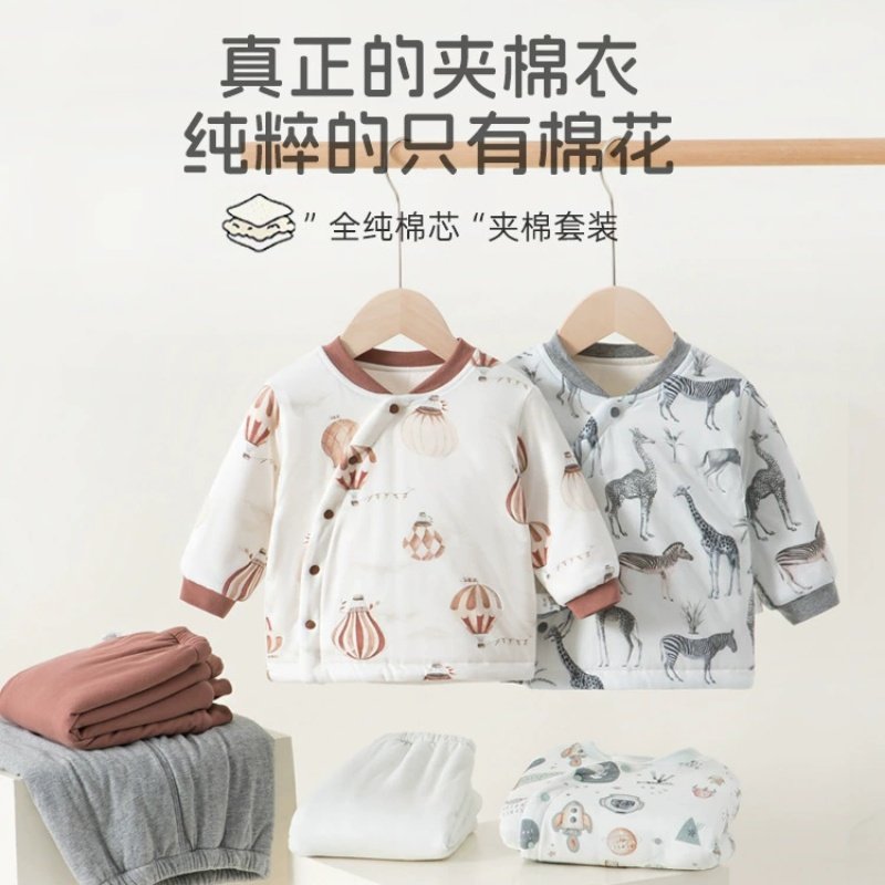 宝宝棉服套装冬装婴儿纯棉保暖加厚秋冬分体夹棉衣服儿童棉衣棉裤